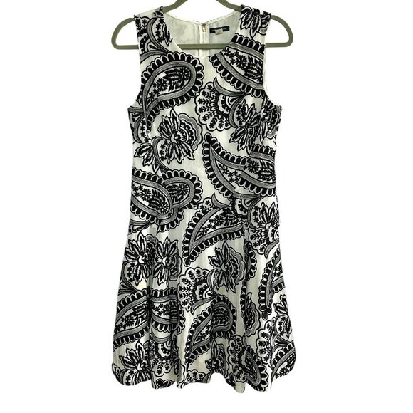 Tommy Hilfiger Embroidered Fit & Flare Midi Dress 10 | Black White A-Line Lined - Picture 2 of 16